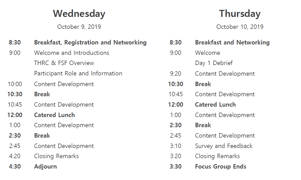 Whitehorse Focus Group Agenda