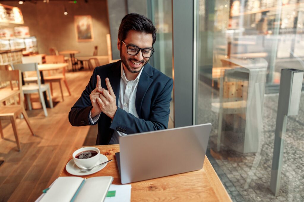 Businessman Have A Business Meeting Via Video Call And Communicates