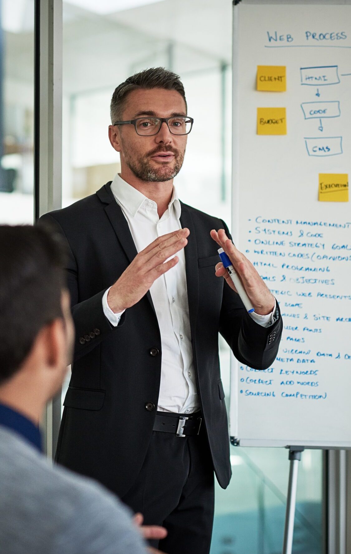 Man Presentation And Business Strategy For Planning Budget And Project