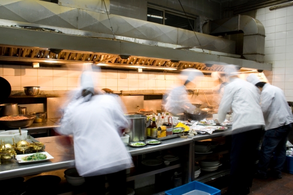 Chefs working in a busy kitchen