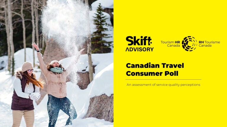 Canadian Travel Consumer Poll report cover photo. Two ladies photographed playing in the snow.