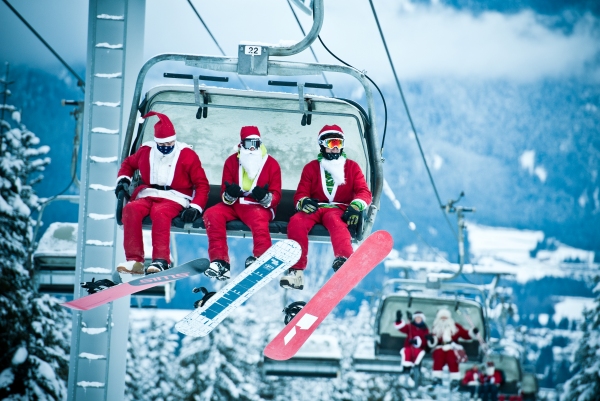 Santas on chairlift